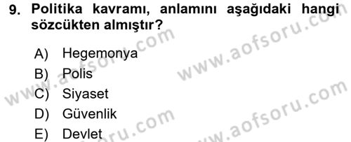 Siyaset Sosyolojisi Dersi Ara Sınavı Deneme Sınav Soruları 9. Soru
