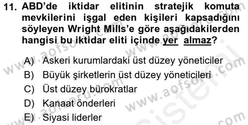 Siyaset Sosyolojisi Dersi 2017 - 2018 Yılı (Final) Dönem Sonu Sınav Soruları 11. Soru