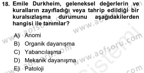 Siyaset Sosyolojisi Dersi 2017 - 2018 Yılı (Final) Dönem Sonu Sınav Soruları 18. Soru