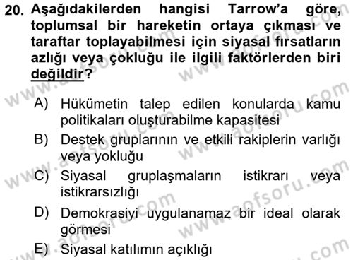 Siyaset Sosyolojisi Dersi 2017 - 2018 Yılı (Final) Dönem Sonu Sınav Soruları 20. Soru