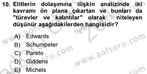 Siyaset Sosyolojisi Dersi 2018 - 2019 Yılı 3 Ders Sınav Soruları 10. Soru