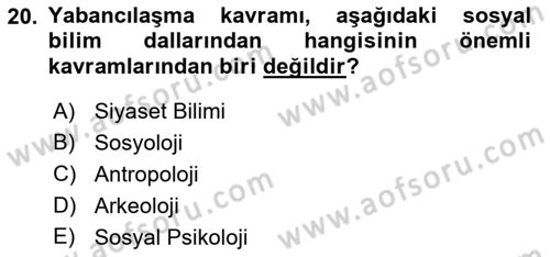 Siyaset Sosyolojisi Dersi 2018 - 2019 Yılı 3 Ders Sınav Soruları 20. Soru