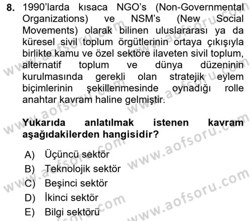Siyaset Sosyolojisi Dersi 2018 - 2019 Yılı 3 Ders Sınav Soruları 8. Soru