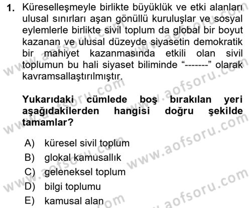 Siyaset Sosyolojisi Dersi 2018 - 2019 Yılı (Final) Dönem Sonu Sınav Soruları 1. Soru