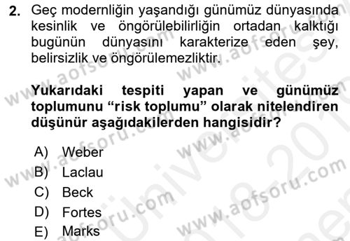 Siyaset Sosyolojisi Dersi 2018 - 2019 Yılı (Final) Dönem Sonu Sınav Soruları 2. Soru