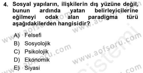 Siyaset Sosyolojisi Dersi 2018 - 2019 Yılı (Final) Dönem Sonu Sınav Soruları 4. Soru