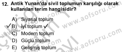 Siyaset Sosyolojisi Dersi 2018 - 2019 Yılı Yaz Okulu Sınavı 12. Soru