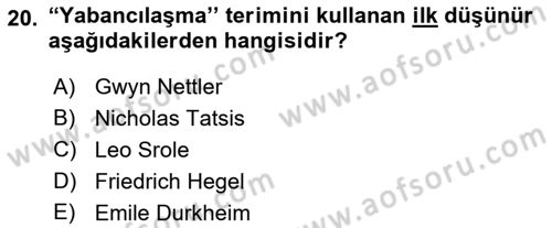 Siyaset Sosyolojisi Dersi 2018 - 2019 Yılı Yaz Okulu Sınav Soruları 20. Soru