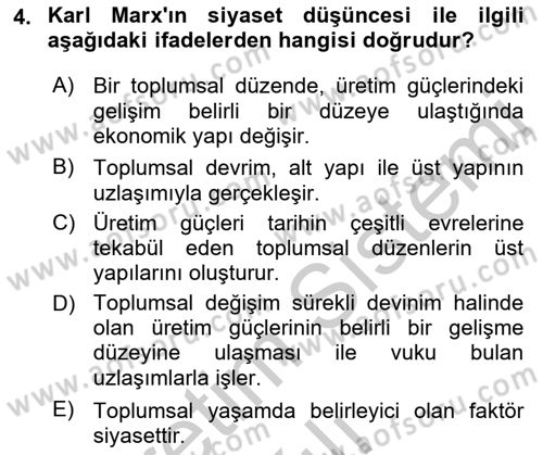 Siyaset Sosyolojisi Dersi 2018 - 2019 Yılı Yaz Okulu Sınav Soruları 4. Soru
