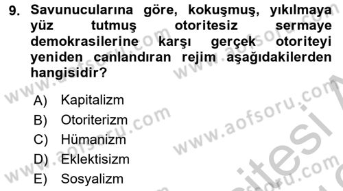 Siyaset Sosyolojisi Dersi 2018 - 2019 Yılı Yaz Okulu Sınav Soruları 9. Soru