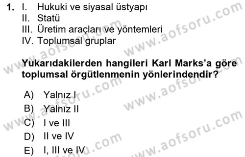Siyaset Sosyolojisi Dersi 2020 - 2021 Yılı Yaz Okulu Sınav Soruları 1. Soru