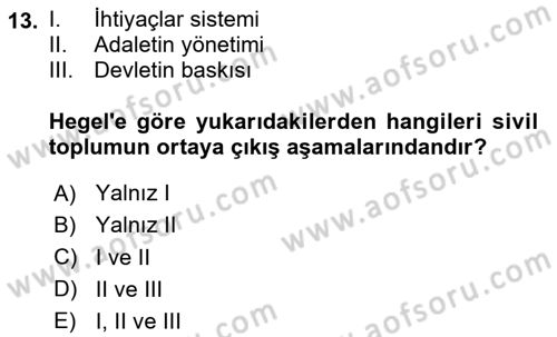 Siyaset Sosyolojisi Dersi 2020 - 2021 Yılı Yaz Okulu Sınavı 13. Soru