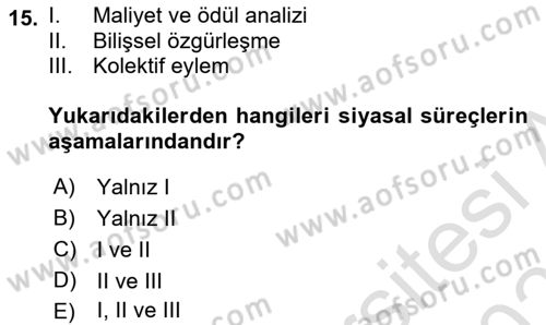 Siyaset Sosyolojisi Dersi 2020 - 2021 Yılı Yaz Okulu Sınav Soruları 15. Soru