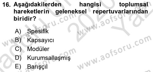 Siyaset Sosyolojisi Dersi 2020 - 2021 Yılı Yaz Okulu Sınav Soruları 16. Soru