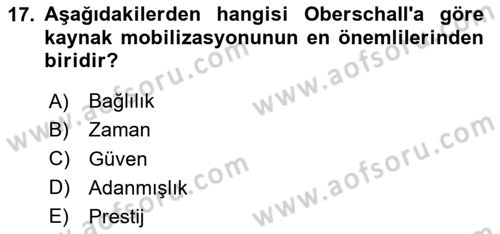 Siyaset Sosyolojisi Dersi 2020 - 2021 Yılı Yaz Okulu Sınav Soruları 17. Soru