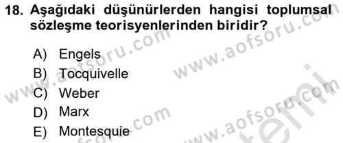 Siyaset Sosyolojisi Dersi 2020 - 2021 Yılı Yaz Okulu Sınav Soruları 18. Soru