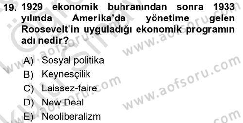 Siyaset Sosyolojisi Dersi 2020 - 2021 Yılı Yaz Okulu Sınav Soruları 19. Soru