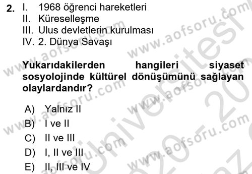 Siyaset Sosyolojisi Dersi 2020 - 2021 Yılı Yaz Okulu Sınav Soruları 2. Soru