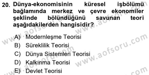 Siyaset Sosyolojisi Dersi 2020 - 2021 Yılı Yaz Okulu Sınav Soruları 20. Soru