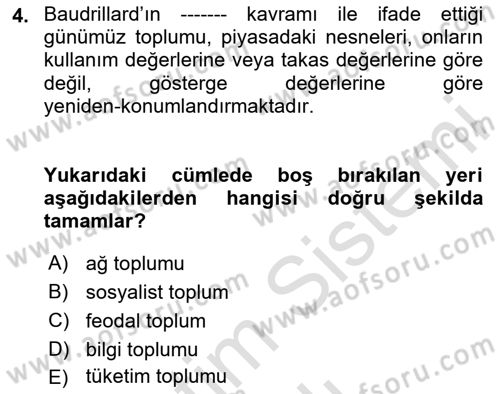 Siyaset Sosyolojisi Dersi 2020 - 2021 Yılı Yaz Okulu Sınav Soruları 4. Soru
