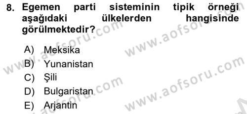 Siyaset Sosyolojisi Dersi 2020 - 2021 Yılı Yaz Okulu Sınav Soruları 8. Soru