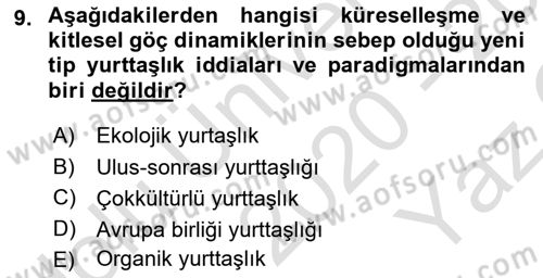 Siyaset Sosyolojisi Dersi 2020 - 2021 Yılı Yaz Okulu Sınav Soruları 9. Soru
