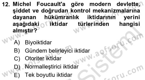 Siyaset Sosyolojisi Dersi 2021 - 2022 Yılı (Vize) Ara Sınav Soruları 12. Soru