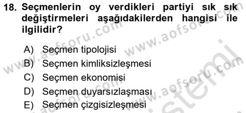 Siyaset Sosyolojisi Dersi 2021 - 2022 Yılı (Vize) Ara Sınav Soruları 18. Soru