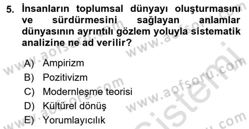 Siyaset Sosyolojisi Dersi 2021 - 2022 Yılı (Vize) Ara Sınav Soruları 5. Soru