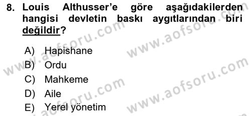 Siyaset Sosyolojisi Dersi Ara Sınavı Deneme Sınav Soruları 8. Soru