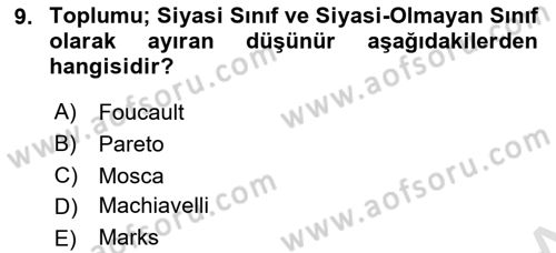 Siyaset Sosyolojisi Dersi 2021 - 2022 Yılı (Vize) Ara Sınav Soruları 9. Soru