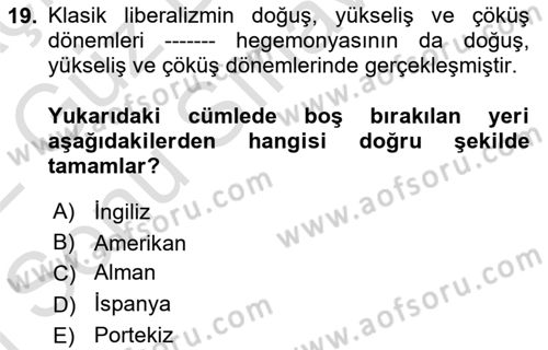 Siyaset Sosyolojisi Dersi 2021 - 2022 Yılı (Final) Dönem Sonu Sınavı 19. Soru