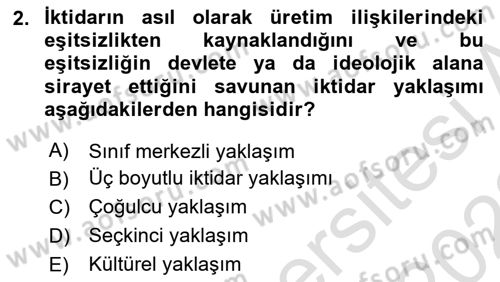 Siyaset Sosyolojisi Dersi 2021 - 2022 Yılı (Final) Dönem Sonu Sınav Soruları 2. Soru