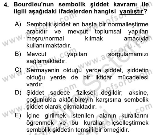 Siyaset Sosyolojisi Dersi 2021 - 2022 Yılı (Final) Dönem Sonu Sınav Soruları 4. Soru
