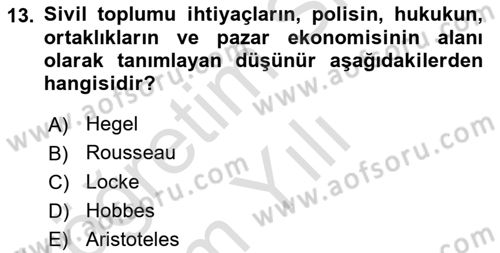Siyaset Sosyolojisi Dersi 2021 - 2022 Yılı Yaz Okulu Sınav Soruları 13. Soru