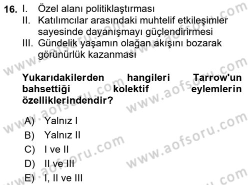 Siyaset Sosyolojisi Dersi 2021 - 2022 Yılı Yaz Okulu Sınav Soruları 16. Soru
