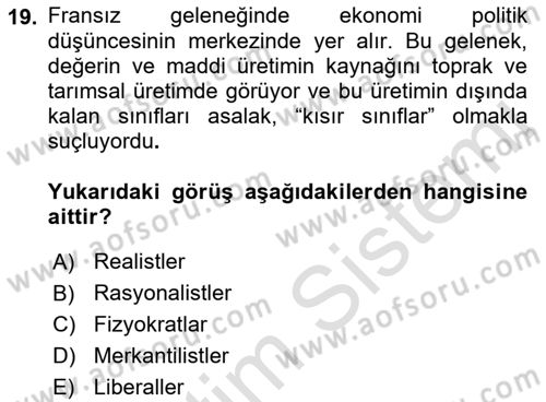 Siyaset Sosyolojisi Dersi 2021 - 2022 Yılı Yaz Okulu Sınav Soruları 19. Soru
