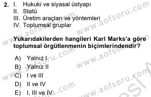 Siyaset Sosyolojisi Dersi 2021 - 2022 Yılı Yaz Okulu Sınavı 2. Soru