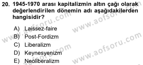 Siyaset Sosyolojisi Dersi 2021 - 2022 Yılı Yaz Okulu Sınavı 20. Soru