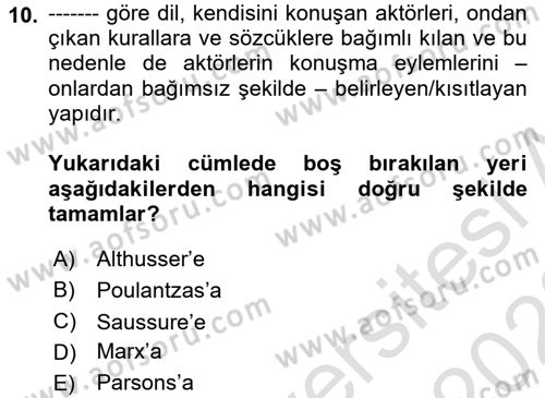 Siyaset Sosyolojisi Dersi Ara Sınavı Deneme Sınav Soruları 10. Soru