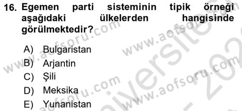 Siyaset Sosyolojisi Dersi Ara Sınavı Deneme Sınav Soruları 16. Soru