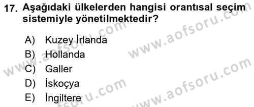 Siyaset Sosyolojisi Dersi 2022 - 2023 Yılı (Vize) Ara Sınavı 17. Soru