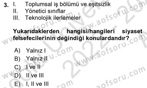 Siyaset Sosyolojisi Dersi 2022 - 2023 Yılı (Vize) Ara Sınavı 3. Soru