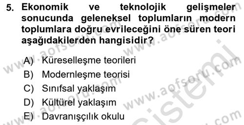 Siyaset Sosyolojisi Dersi Ara Sınavı Deneme Sınav Soruları 5. Soru