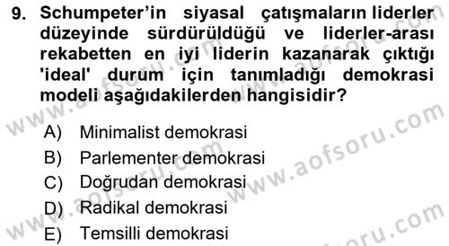 Siyaset Sosyolojisi Dersi 2022 - 2023 Yılı (Vize) Ara Sınav Soruları 9. Soru