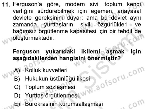 Siyaset Sosyolojisi Dersi 2022 - 2023 Yılı (Final) Dönem Sonu Sınav Soruları 11. Soru