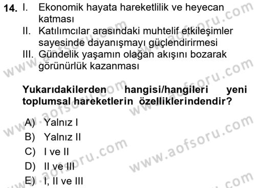 Siyaset Sosyolojisi Dersi 2022 - 2023 Yılı (Final) Dönem Sonu Sınav Soruları 14. Soru