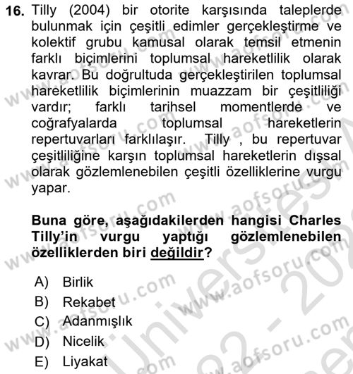 Siyaset Sosyolojisi Dersi 2022 - 2023 Yılı (Final) Dönem Sonu Sınav Soruları 16. Soru