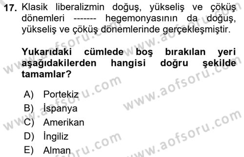 Siyaset Sosyolojisi Dersi 2022 - 2023 Yılı (Final) Dönem Sonu Sınavı 17. Soru