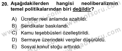 Siyaset Sosyolojisi Dersi 2022 - 2023 Yılı (Final) Dönem Sonu Sınav Soruları 20. Soru